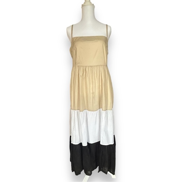 J. Crew Factory Squared Neck, Multi-tier, Neutral Color, Midi Dress - Picture 2 of 11